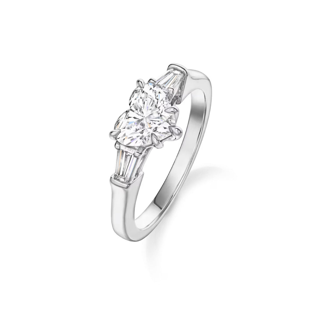 Carave Paris Classic Heart Cut Diamond Engagement Ring with Tapered Side Diamonds