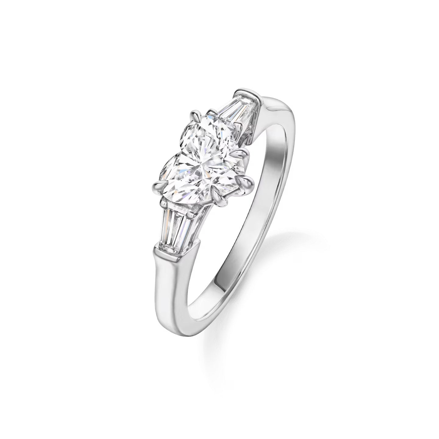 Carave Paris Classic Heart Cut Diamond Engagement Ring with Tapered Side Diamonds