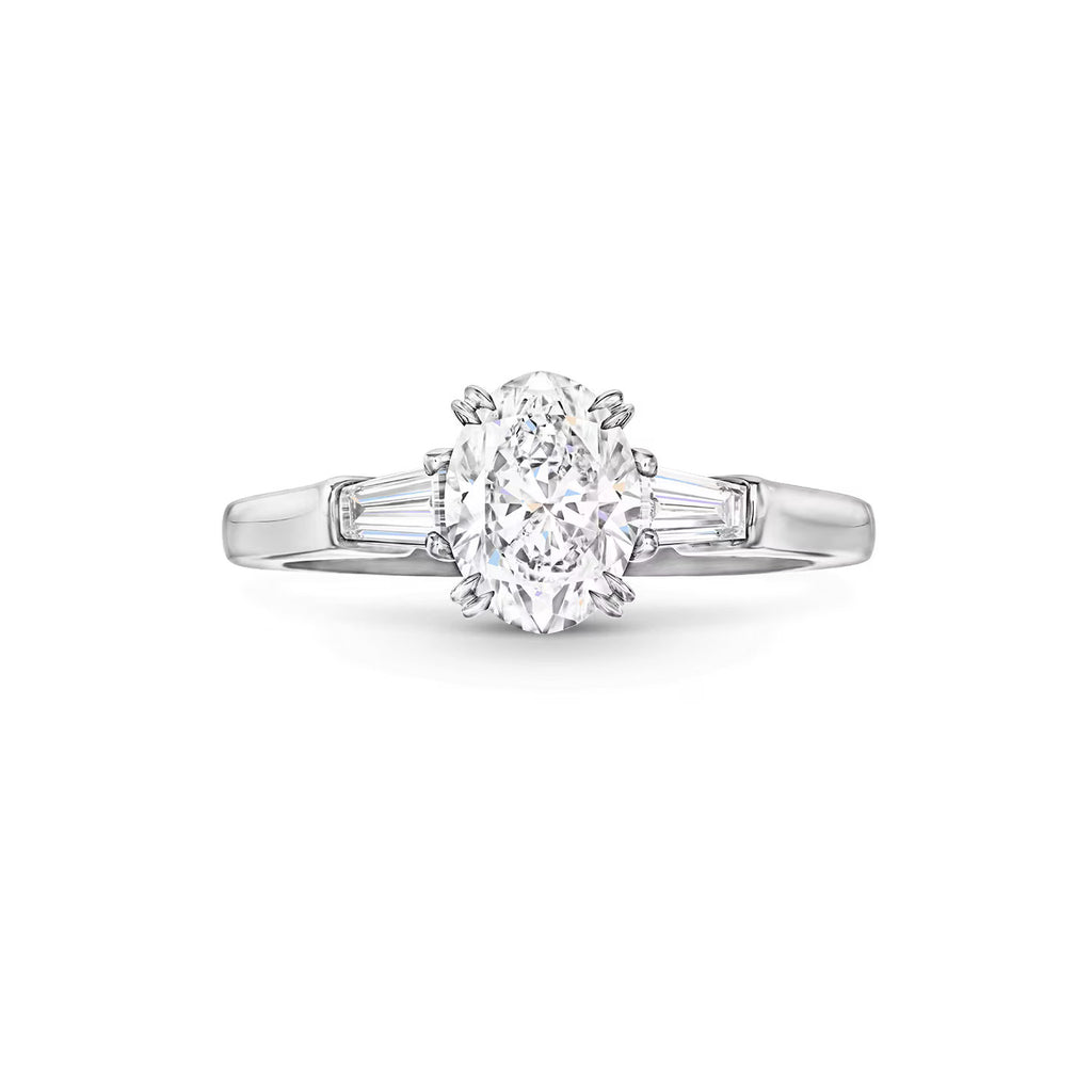 Carave Paris Classic Oval Cut Diamond Engagement Ring with Tapered Side Diamonds