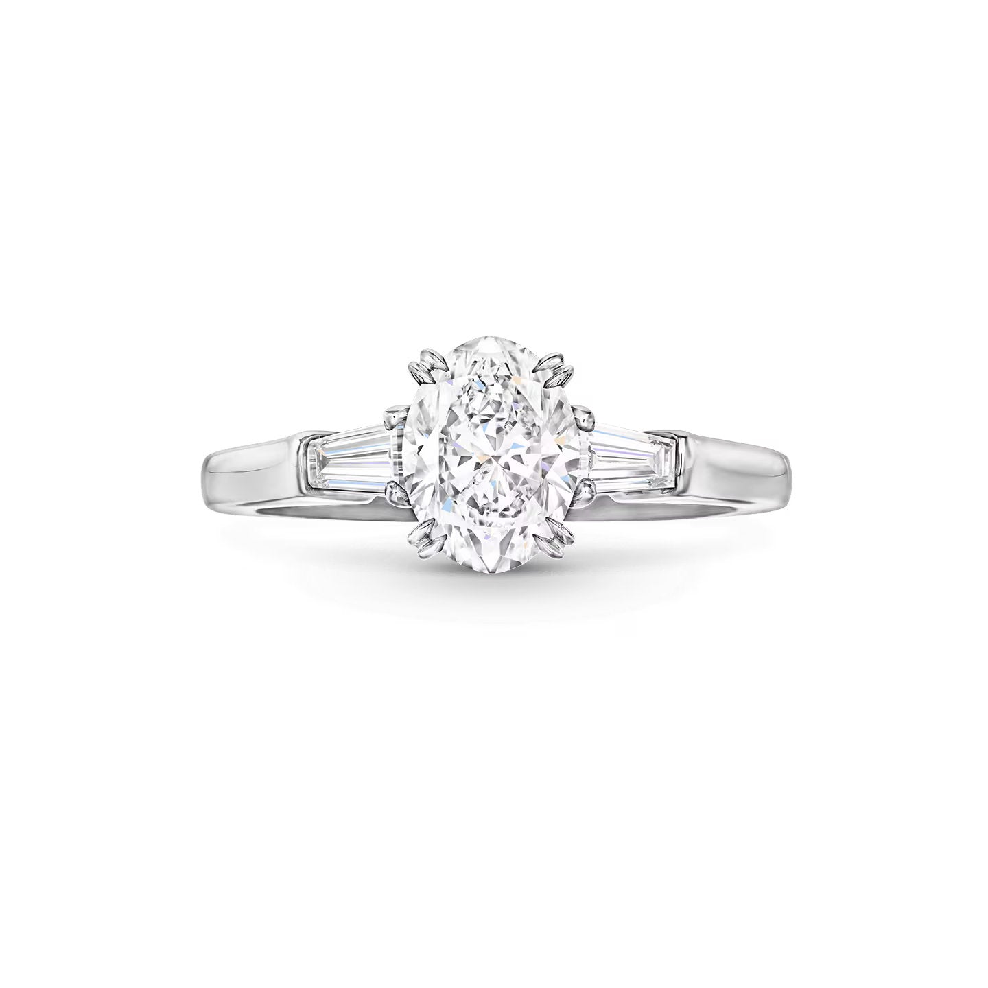 Carave Paris Classic Oval Cut Diamond Engagement Ring with Tapered Side Diamonds