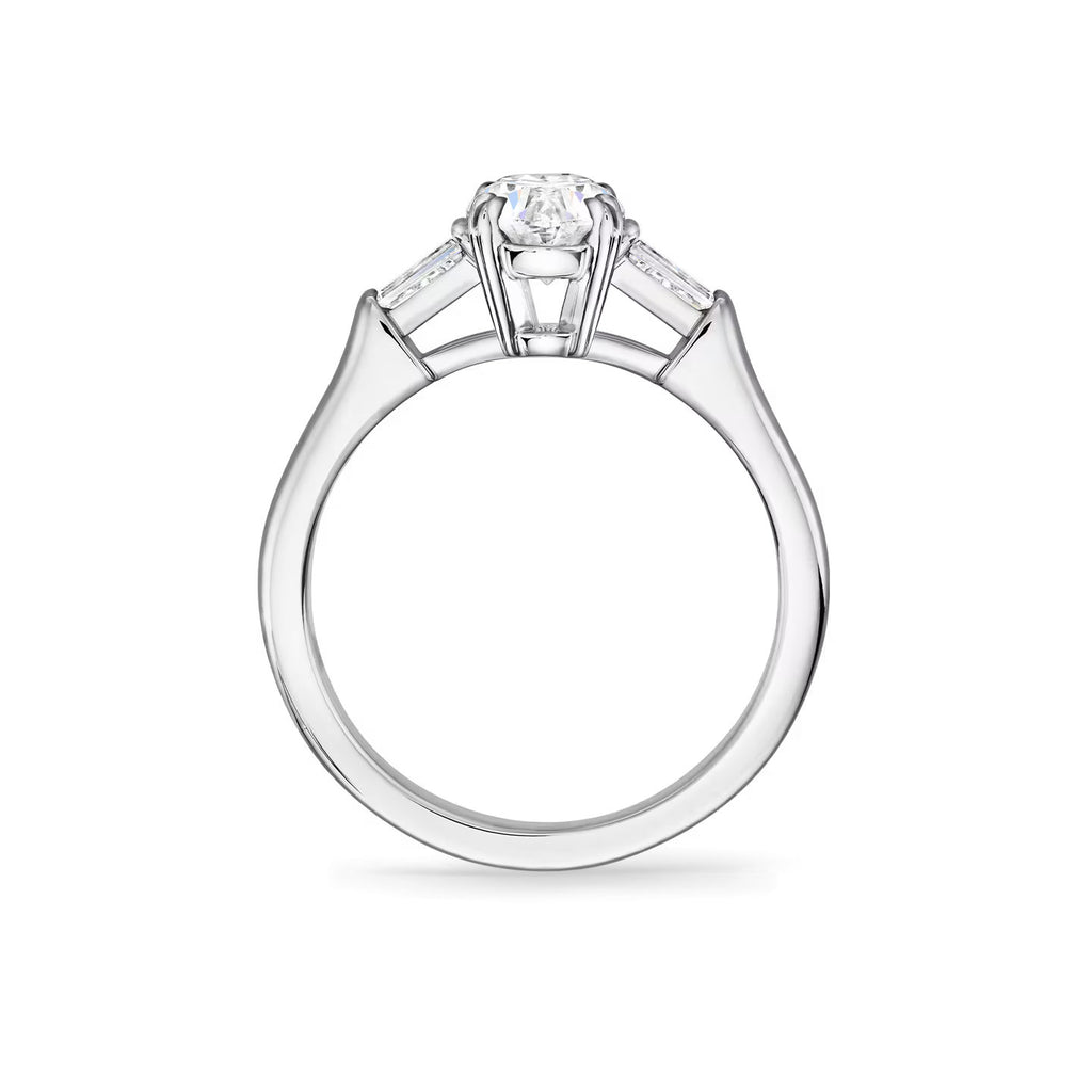 Carave Paris Classic Oval Cut Diamond Engagement Ring with Tapered Side Diamonds