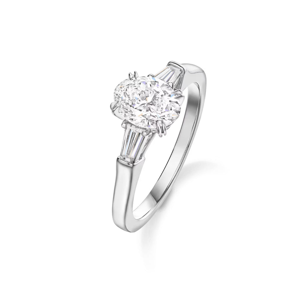 Carave Paris Classic Oval Cut Diamond Engagement Ring with Tapered Side Diamonds