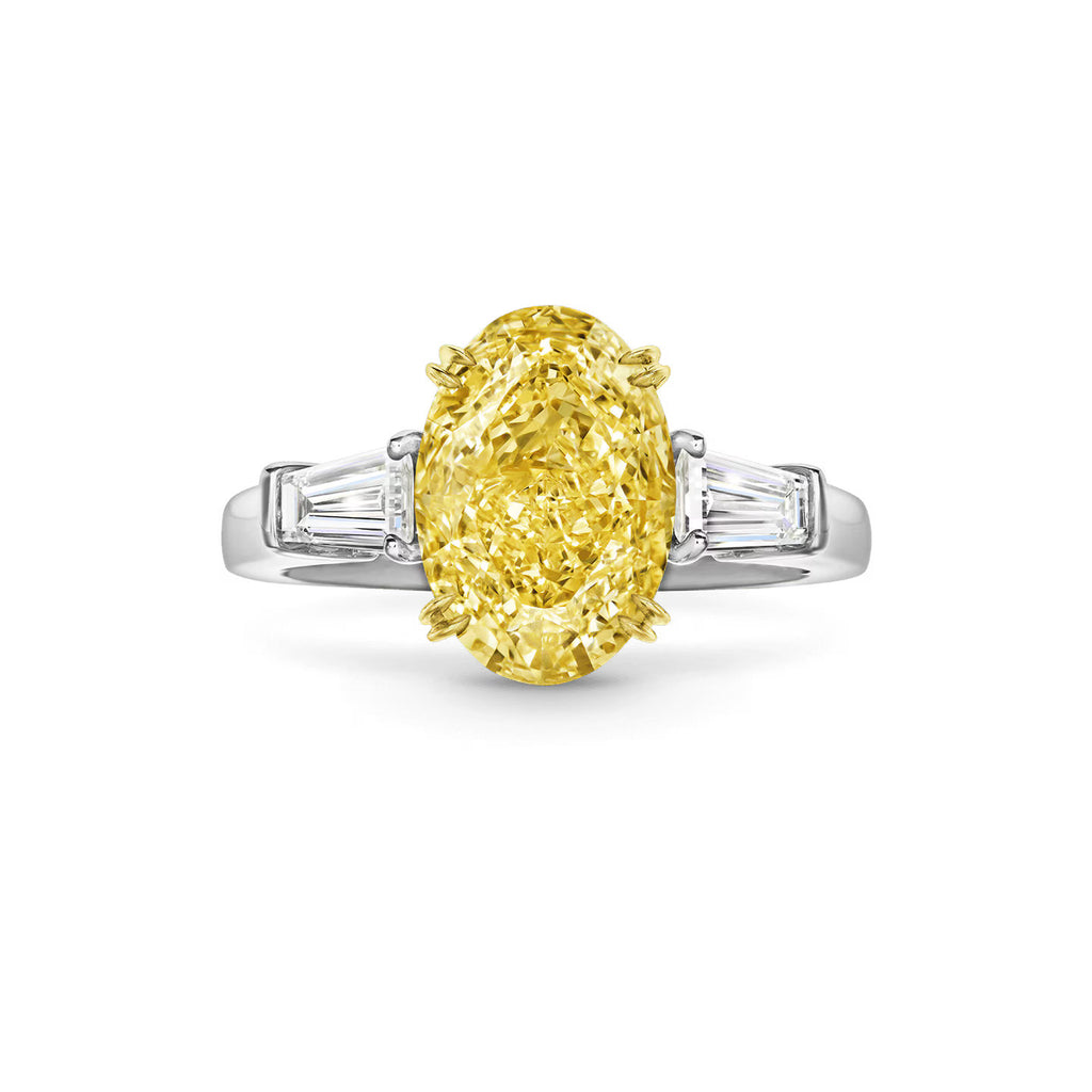 Carave Paris Classic Oval Yellow Diamond Ring with Tapered Diamond Side Stones