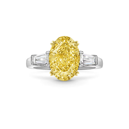 Carave Paris Classic Oval Yellow Diamond Ring with Tapered Diamond Side Stones