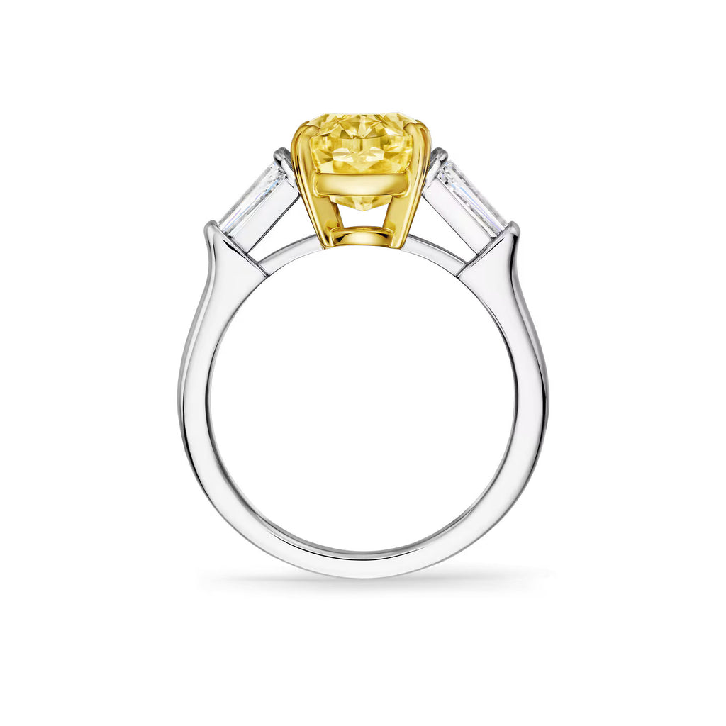 Carave Paris Classic Oval Yellow Diamond Ring with Tapered Diamond Side Stones