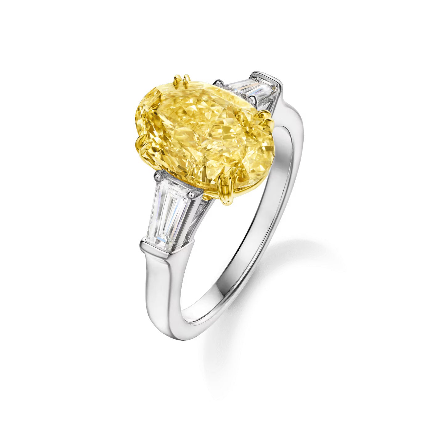 Carave Paris Classic Oval Yellow Diamond Ring with Tapered Diamond Side Stones