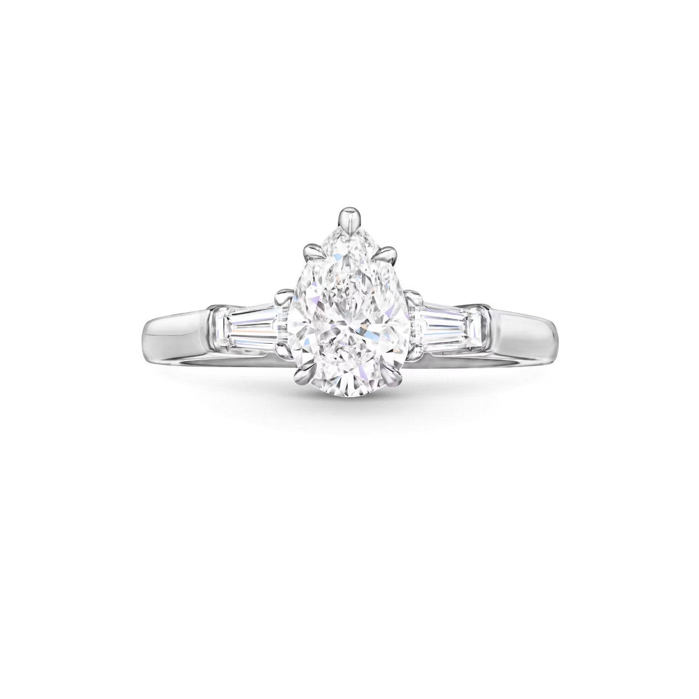 Carave Paris Classic Pear Cut Diamond Engagement Ring with Tapered Side Diamonds