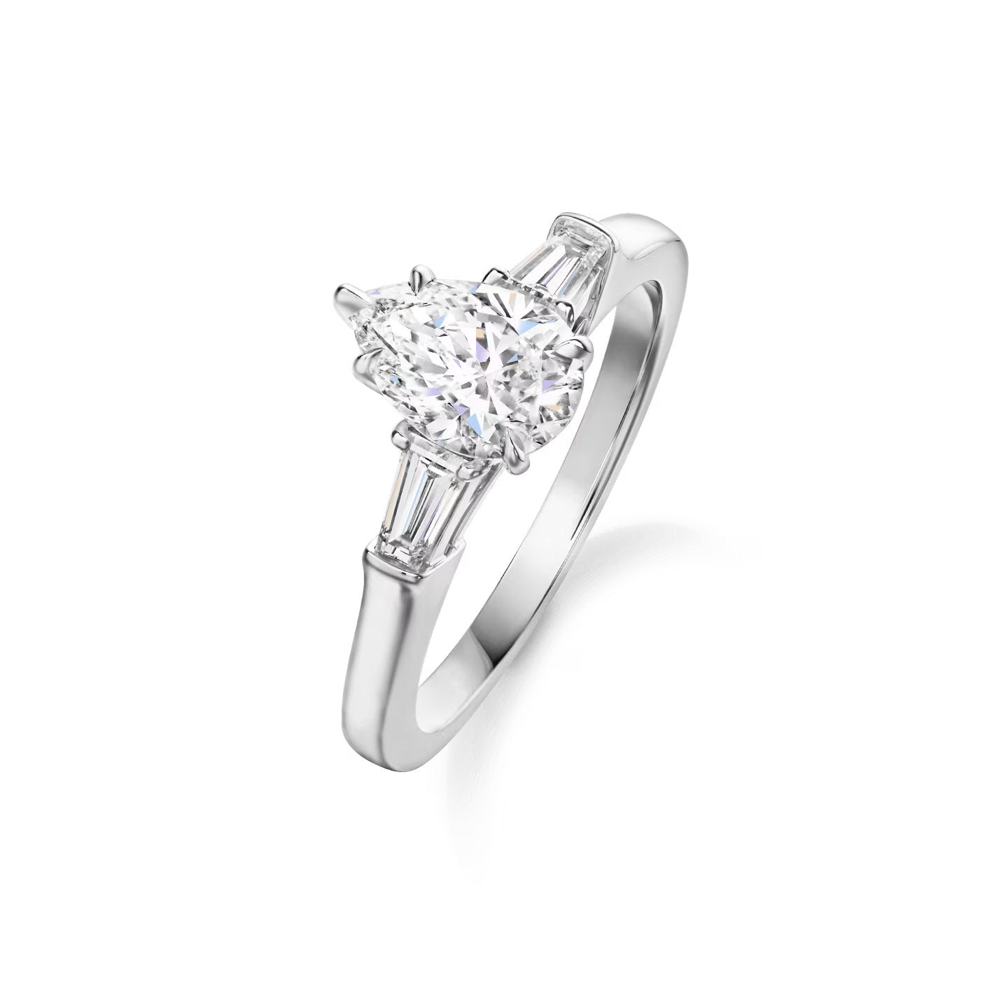 Carave Paris Classic Pear Cut Diamond Engagement Ring with Tapered Side Diamonds