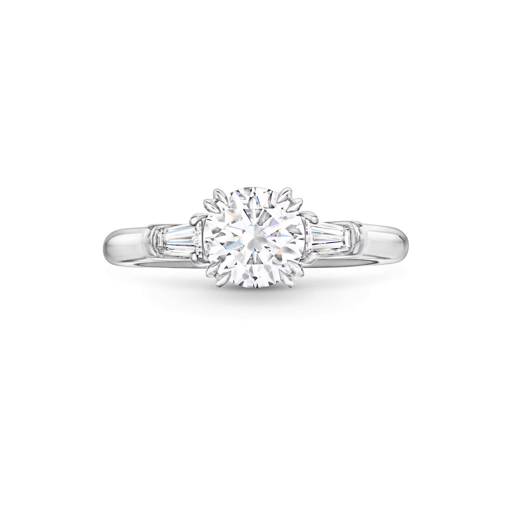 Carave Paris Classic Round Cut Diamond Engagement Ring with Tapered Side Diamonds