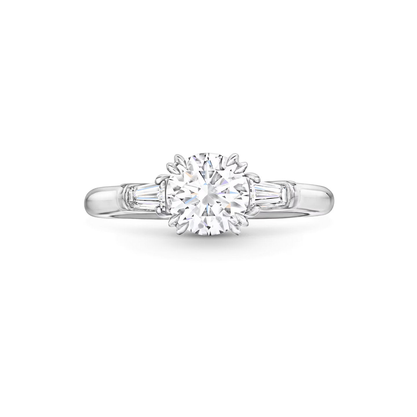 Carave Paris Classic Round Cut Diamond Engagement Ring with Tapered Side Diamonds