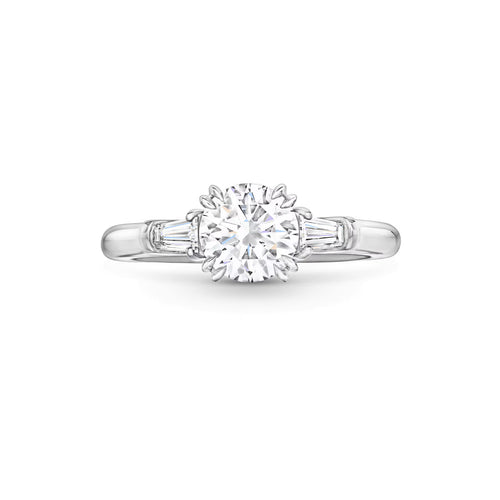Carave Paris Classic Round Cut Diamond Engagement Ring with Tapered Side Diamonds
