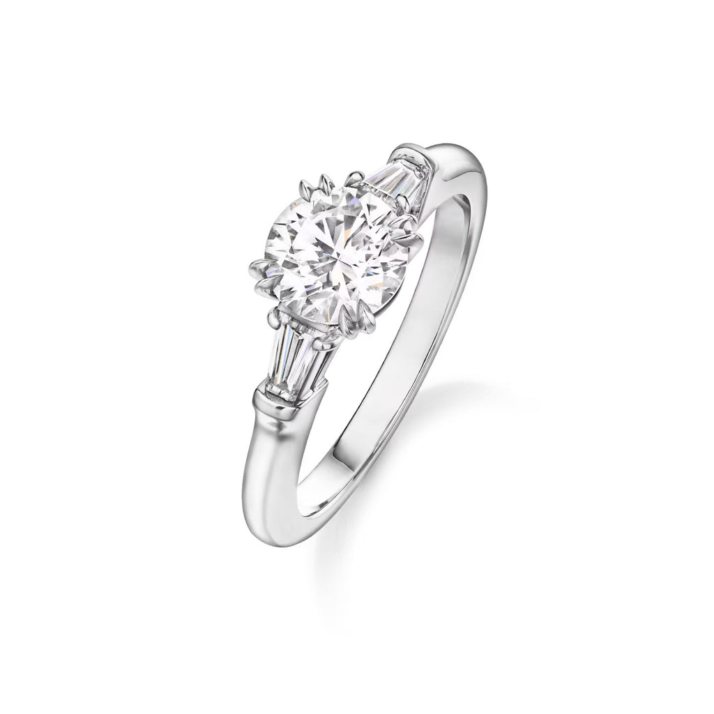 Carave Paris Classic Round Cut Diamond Engagement Ring with Tapered Side Diamonds