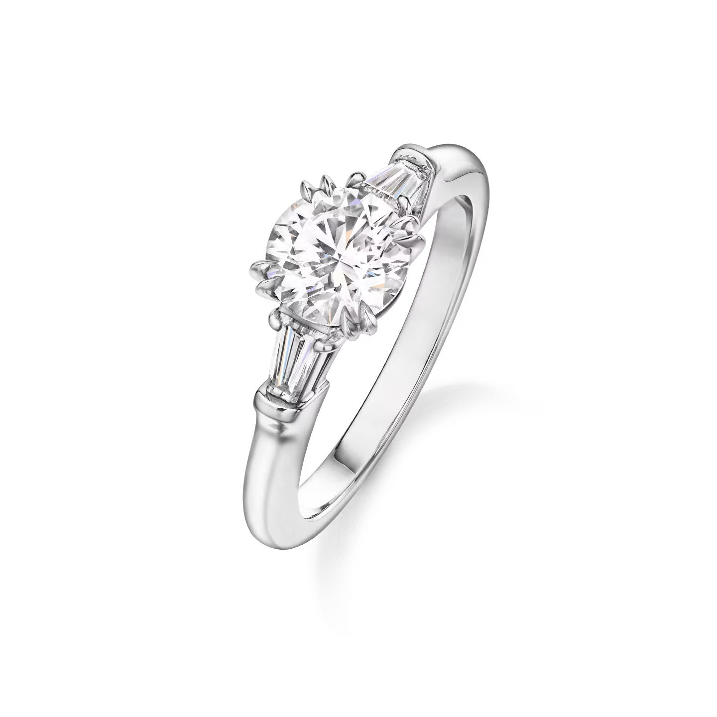 Carave Paris Classic Round Cut Diamond Engagement Ring with Tapered Side Diamonds