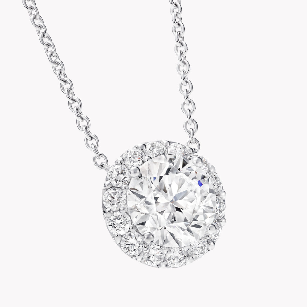 Carave Paris Classic Round Halo Diamond Pendant Necklace in White Gold