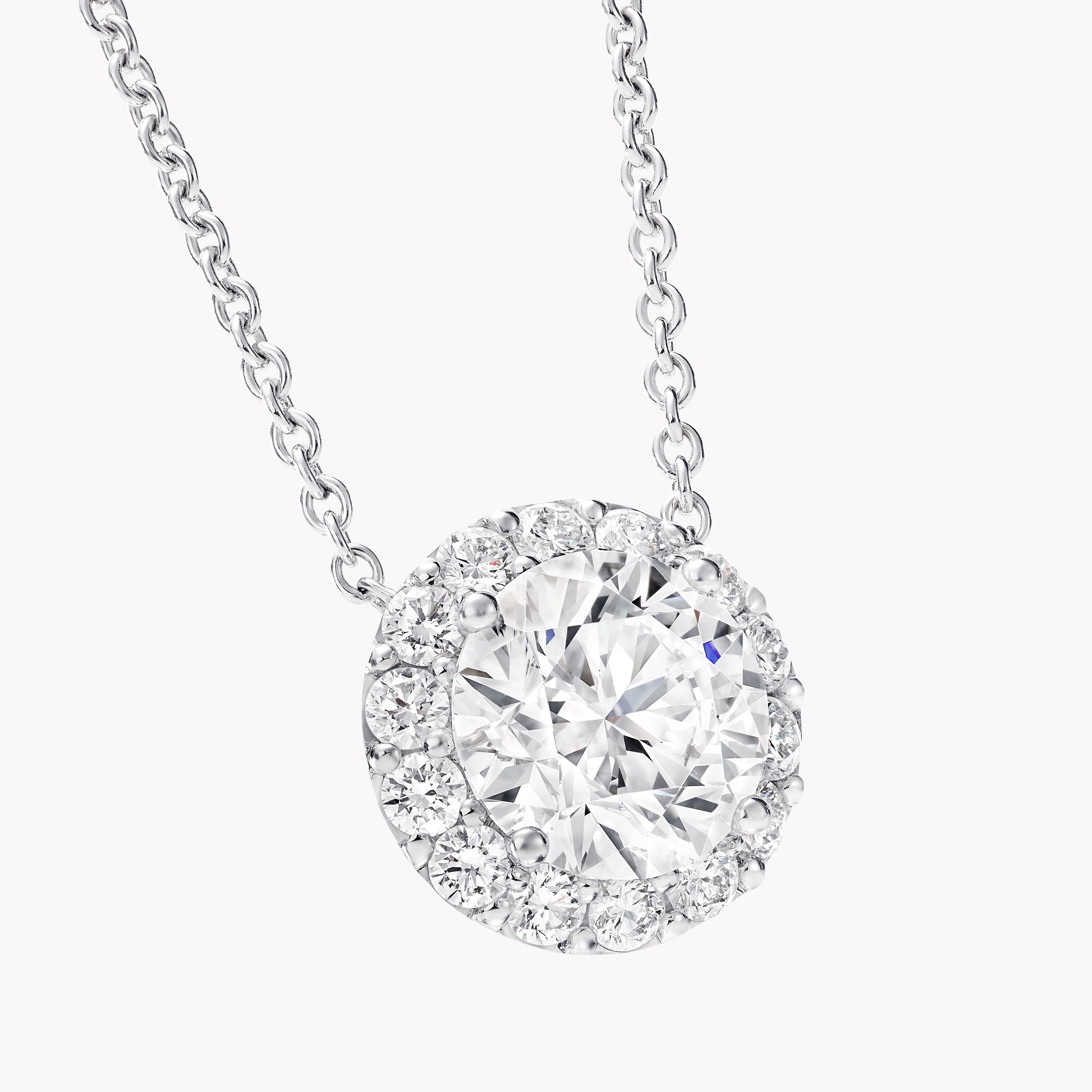 Carave Paris Classic Round Halo Diamond Pendant Necklace in White Gold