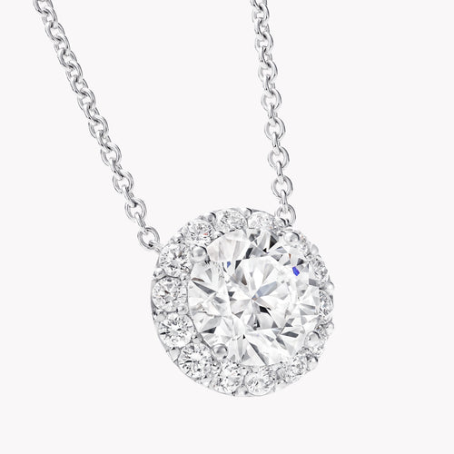 Carave Paris Classic Round Halo Diamond Pendant Necklace in White Gold
