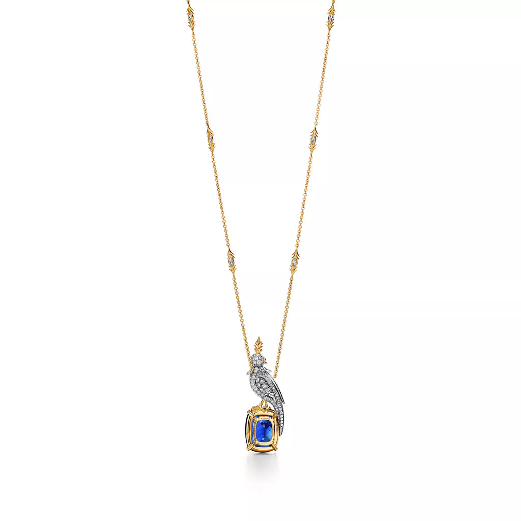 Carave Paris Cockatoo Pendant Necklace with Blue Gemstone Accent