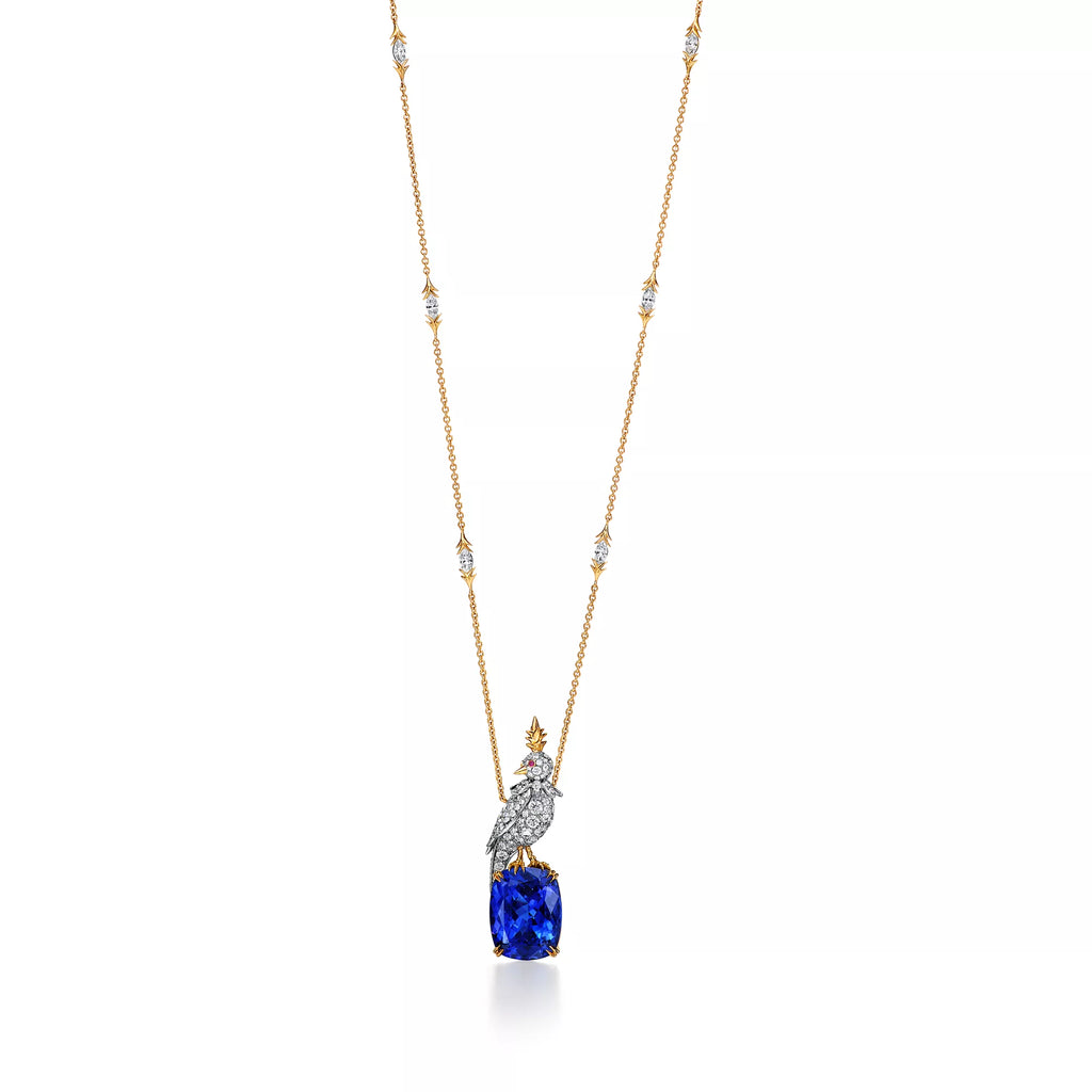 Carave Paris Cockatoo Pendant Necklace with Blue Gemstone Accent