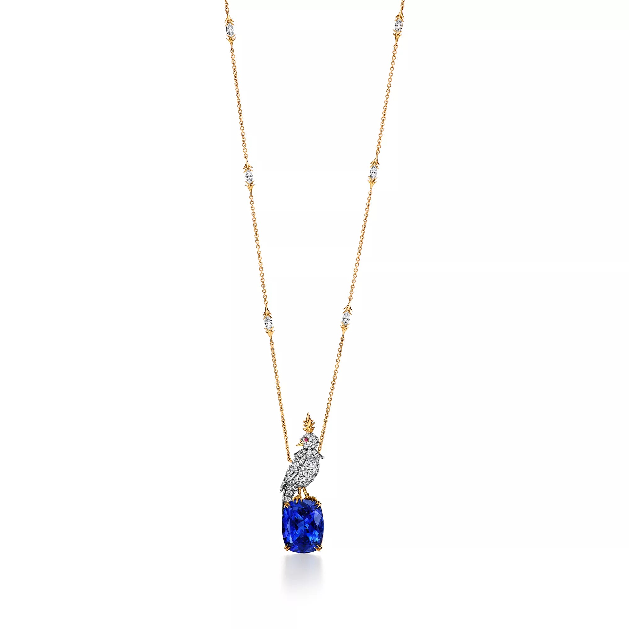 Carave Paris Cockatoo Pendant Necklace with Blue Gemstone Accent