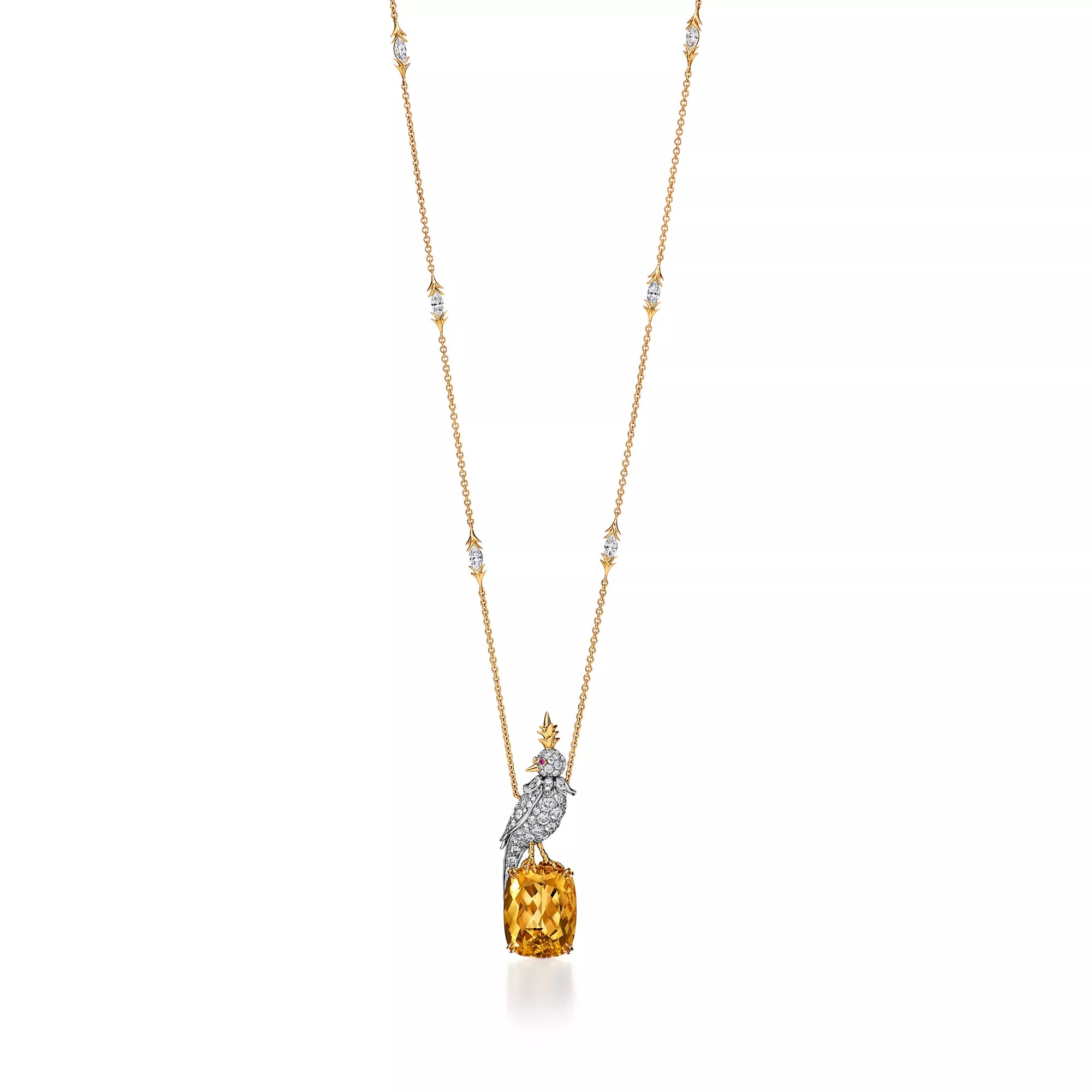 Carave Paris Cockatoo Pendant Necklace with Golden Gemstone Detail