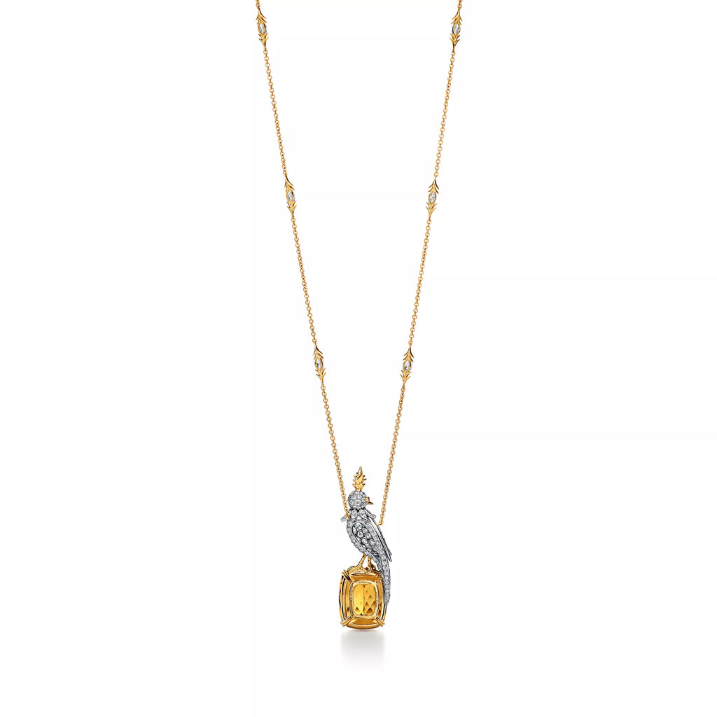 Carave Paris Cockatoo Pendant Necklace with Golden Gemstone Detail