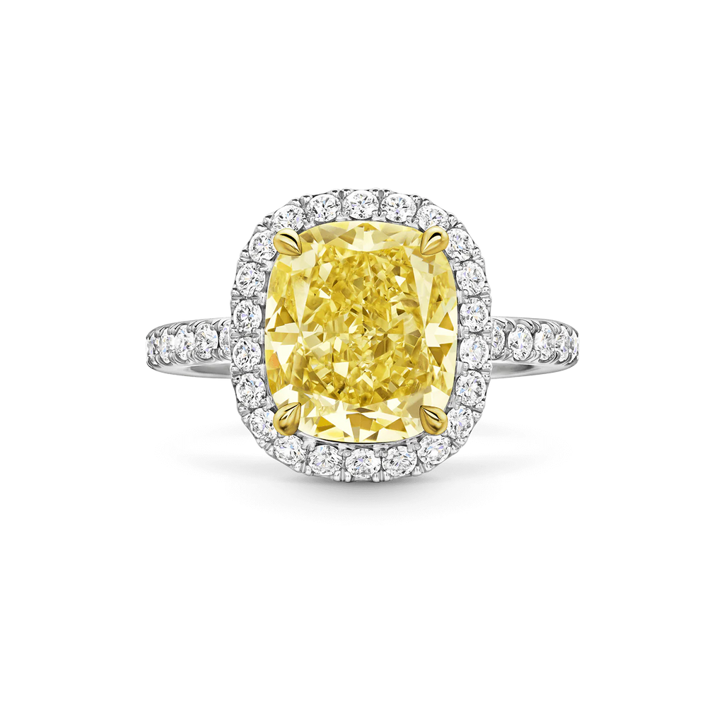 Carave Paris Cushion Cut Yellow Diamond Micropavé Halo Engagement Ring
