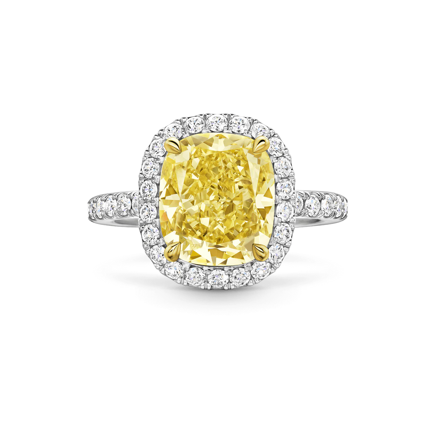 Carave Paris Cushion Cut Yellow Diamond Micropavé Halo Engagement Ring
