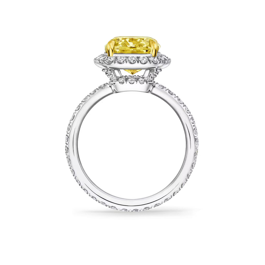 Carave Paris Cushion Cut Yellow Diamond Micropavé Halo Engagement Ring