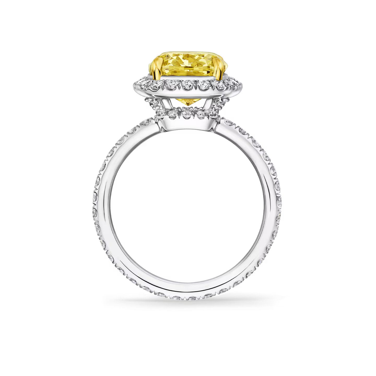 Carave Paris Cushion Cut Yellow Diamond Micropavé Halo Engagement Ring
