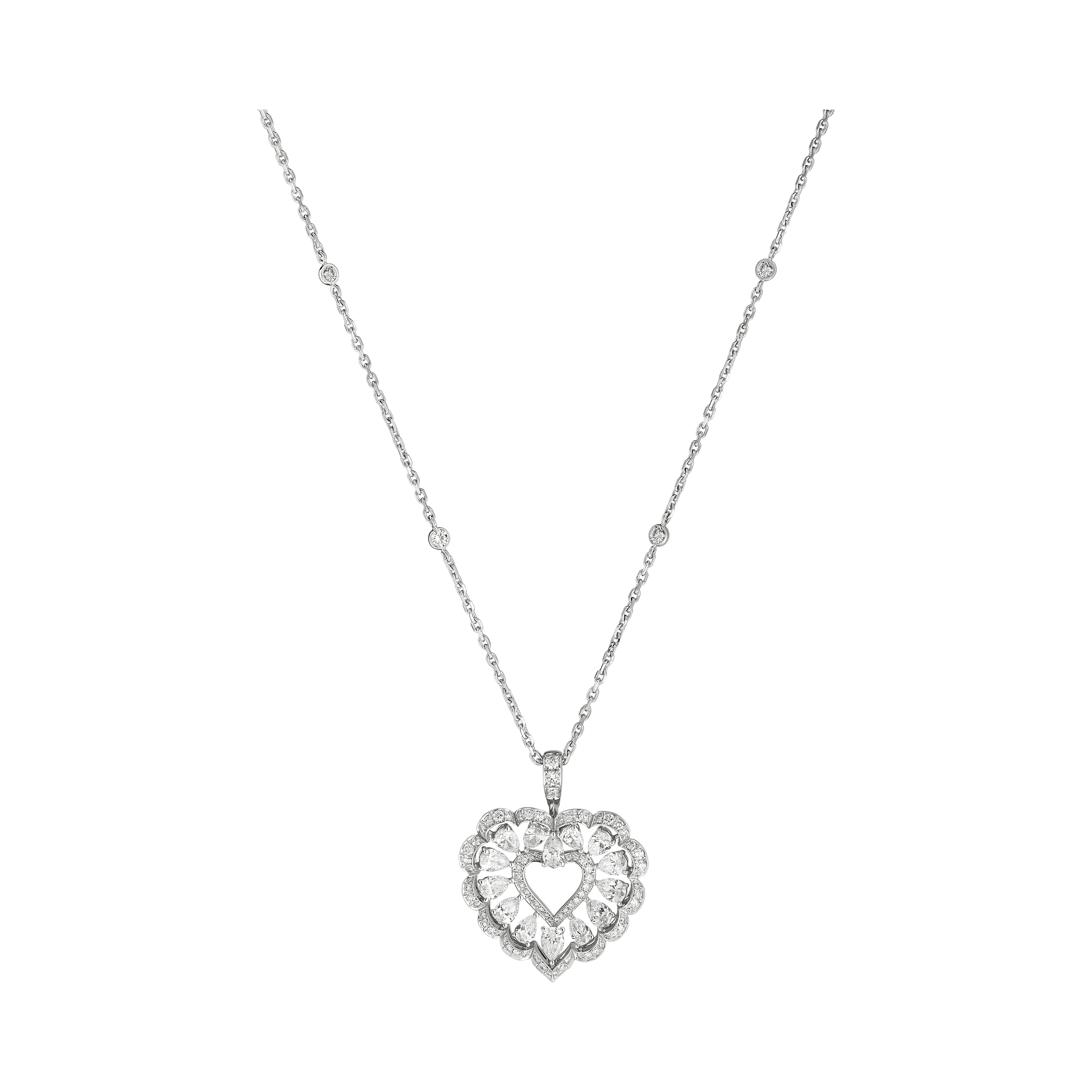 Carave Paris Diamond Heart Halo Pendant Necklace Rose Gold