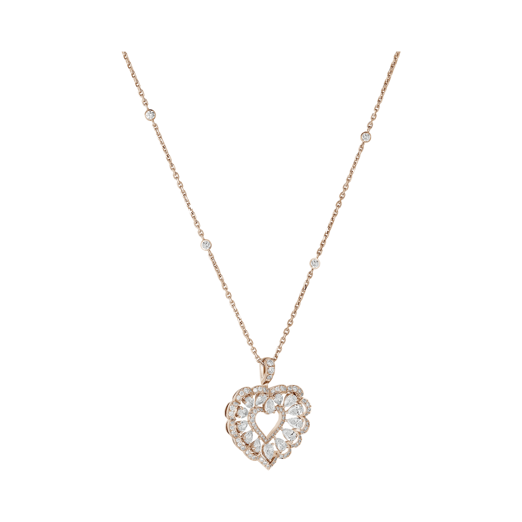 Carave Paris Diamond Heart Halo Pendant Necklace Rose Gold