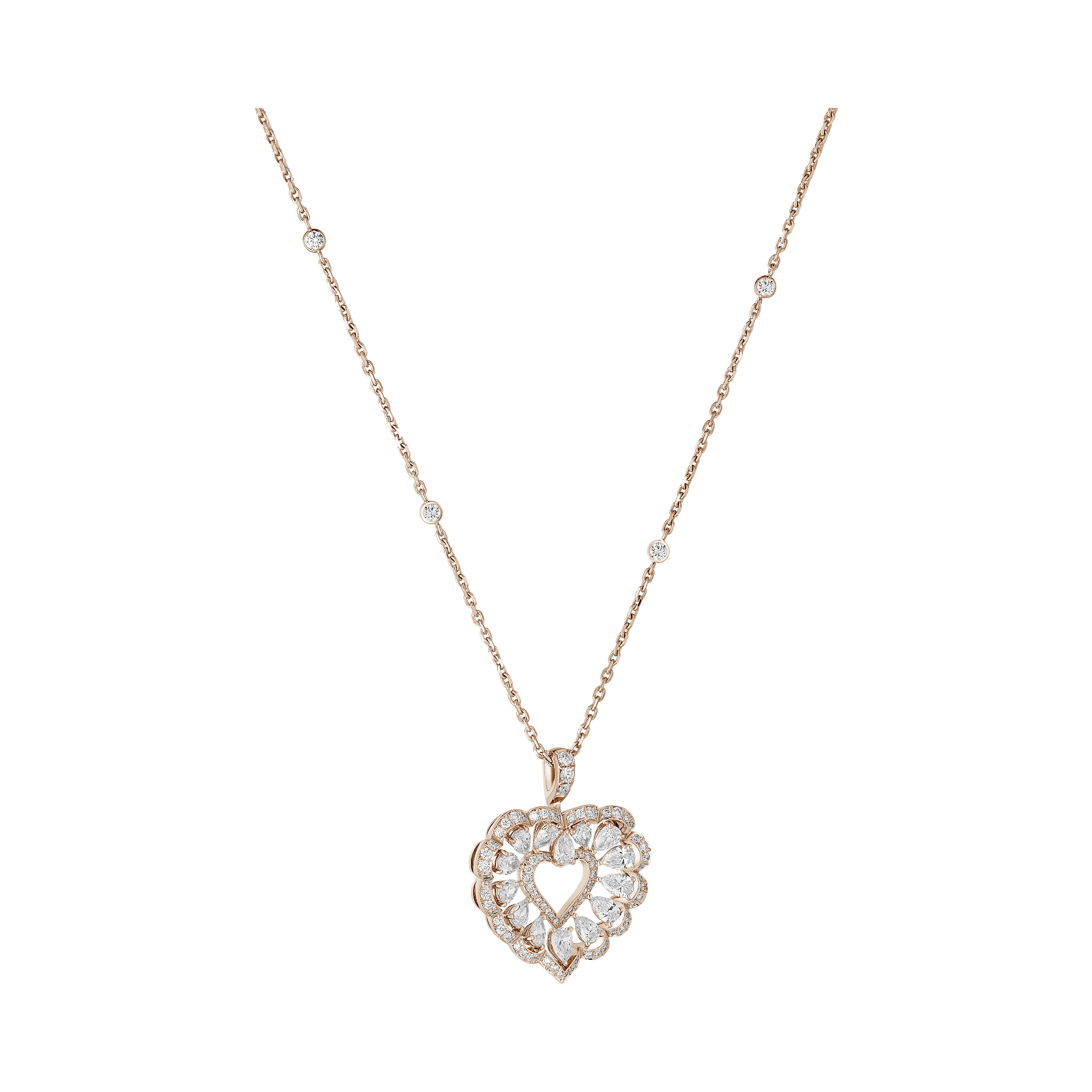 Carave Paris Diamond Heart Halo Pendant Necklace Rose Gold