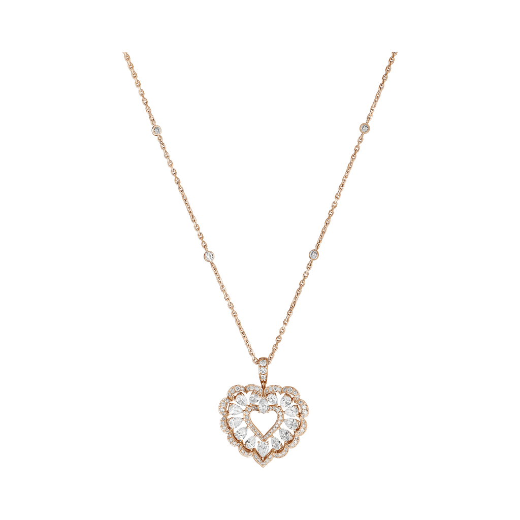 Carave Paris Diamond Heart Halo Pendant Necklace Rose Gold