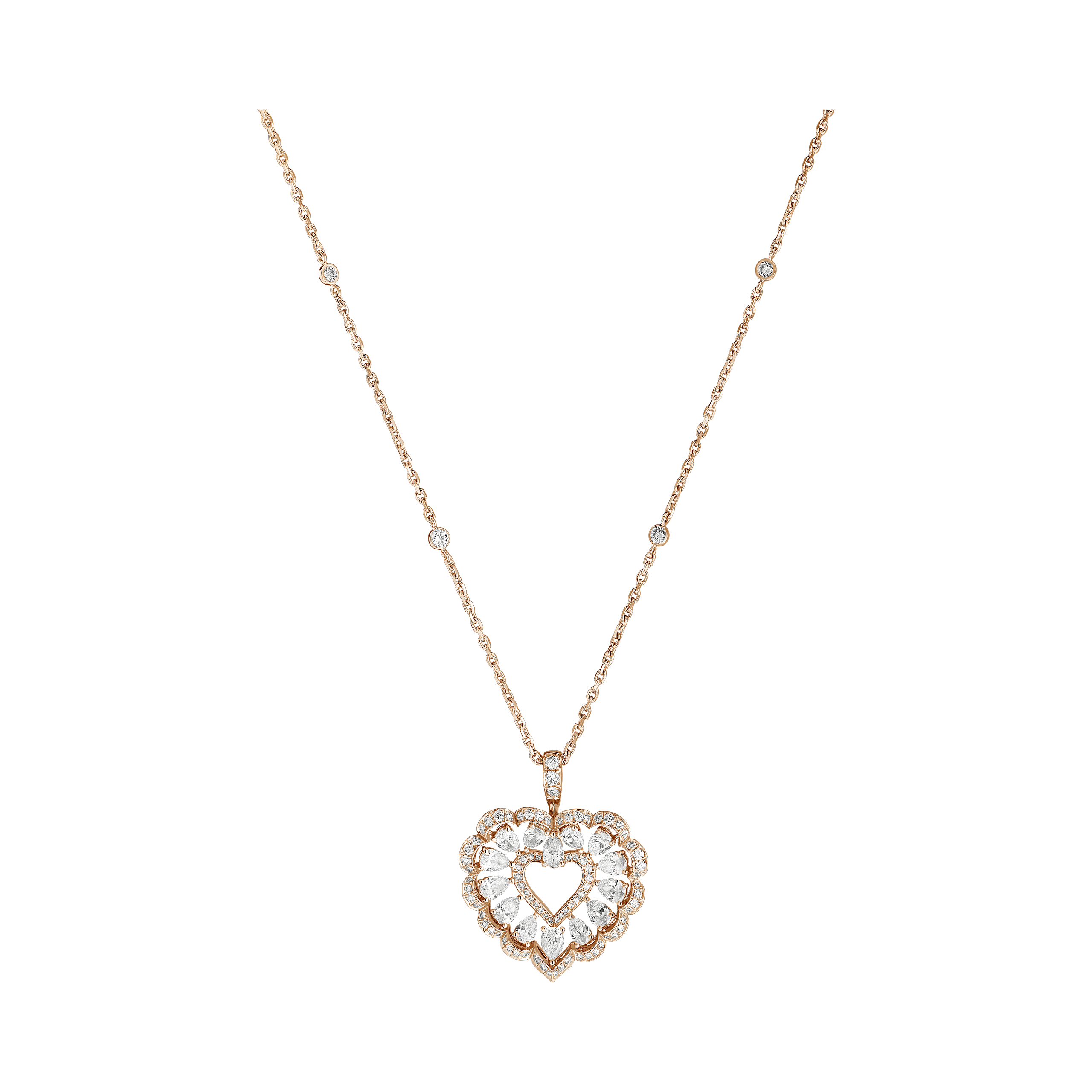 Carave Paris Diamond Heart Halo Pendant Necklace Rose Gold
