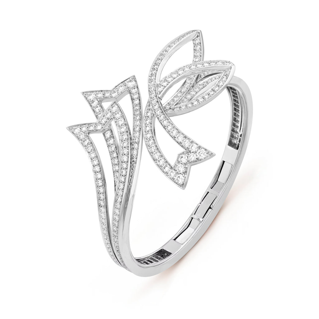 Carave Paris Diamond Lotus Ribbon Openwork Bangle Bracelet