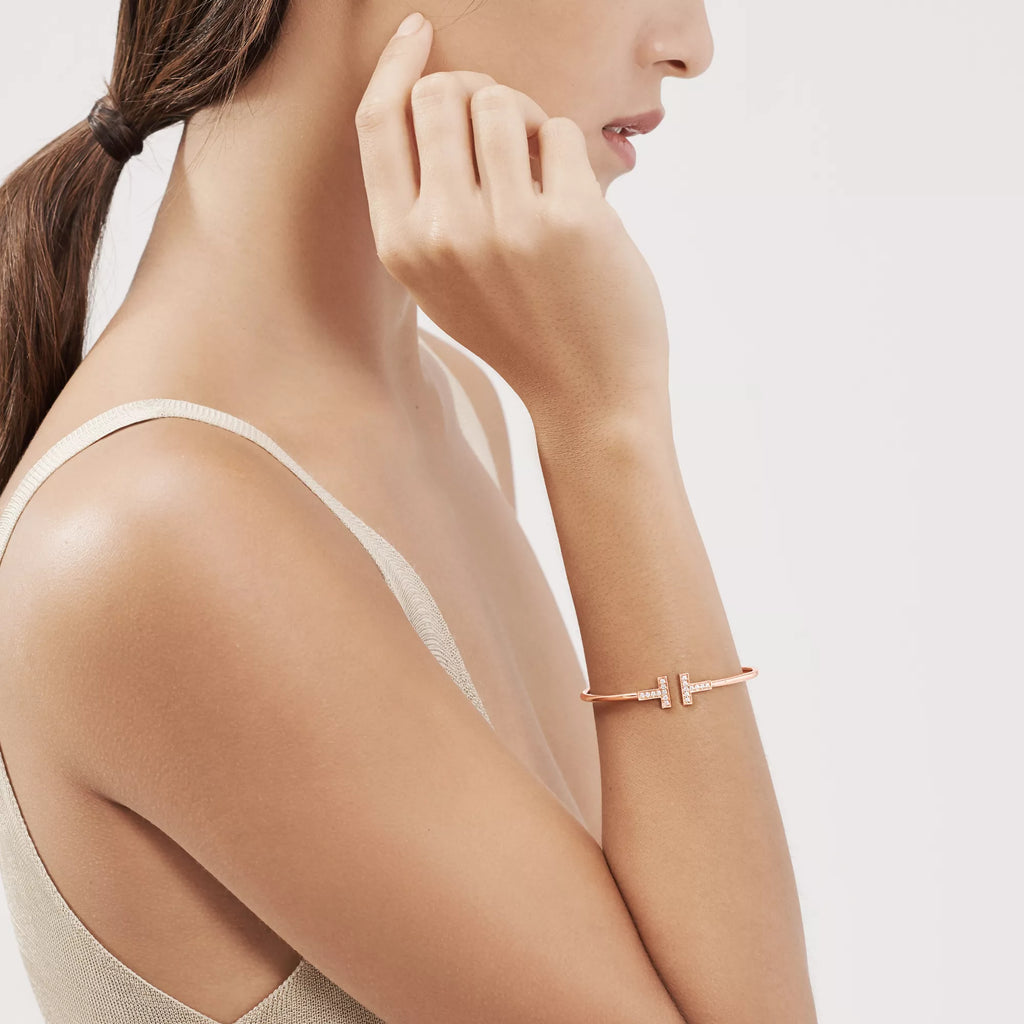 Carave Paris Diamond T Wire Rose Gold Bracelet for Women