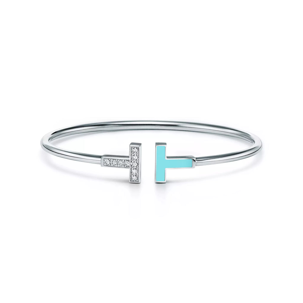 Carave Paris Diamond Turquoise T White Gold Open Bangle for Women