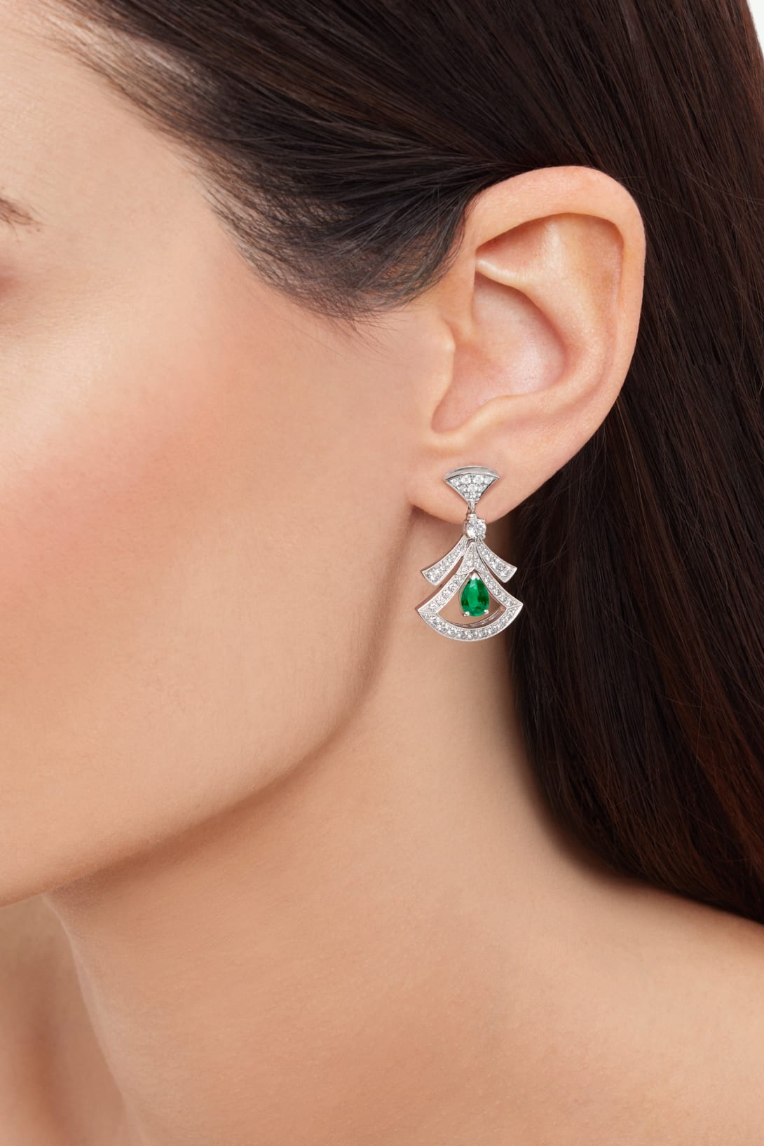Carave Paris Diva Emerald Diamond Drop Earrings in White Gold