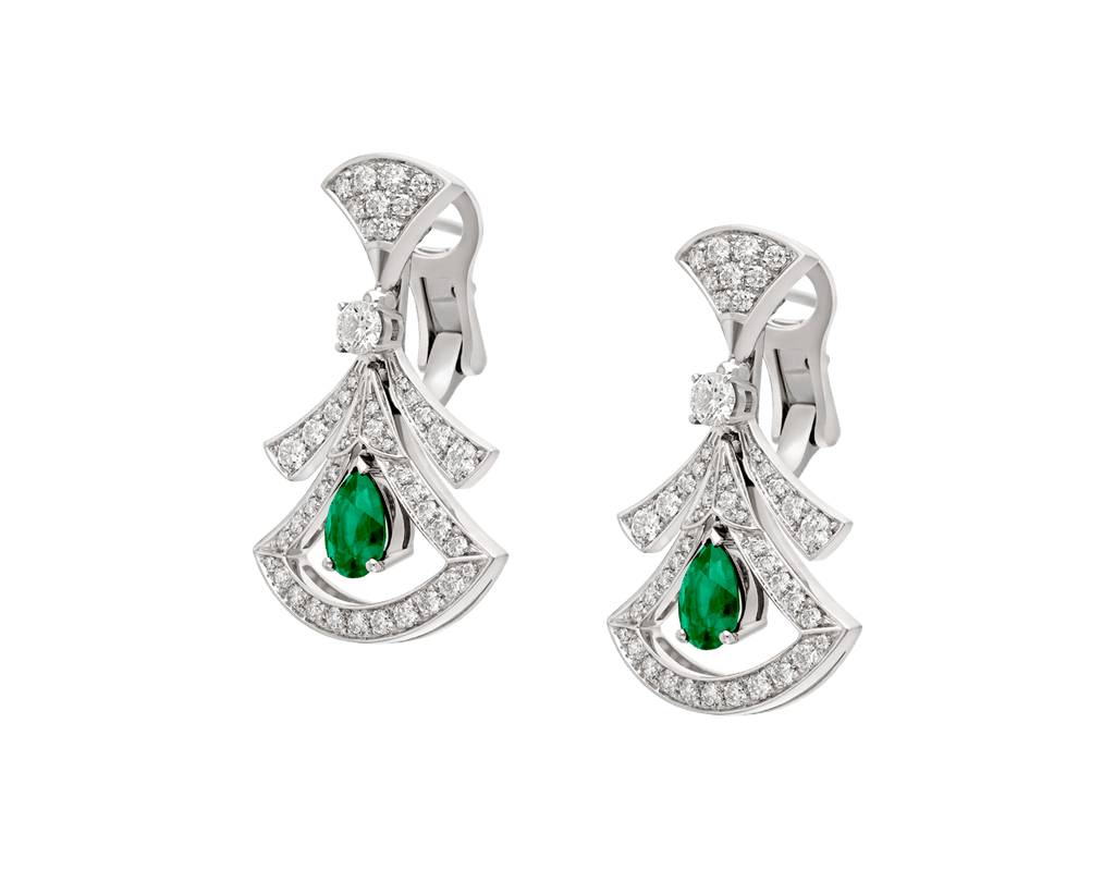 Carave Paris Diva Emerald Diamond Drop Earrings in White Gold