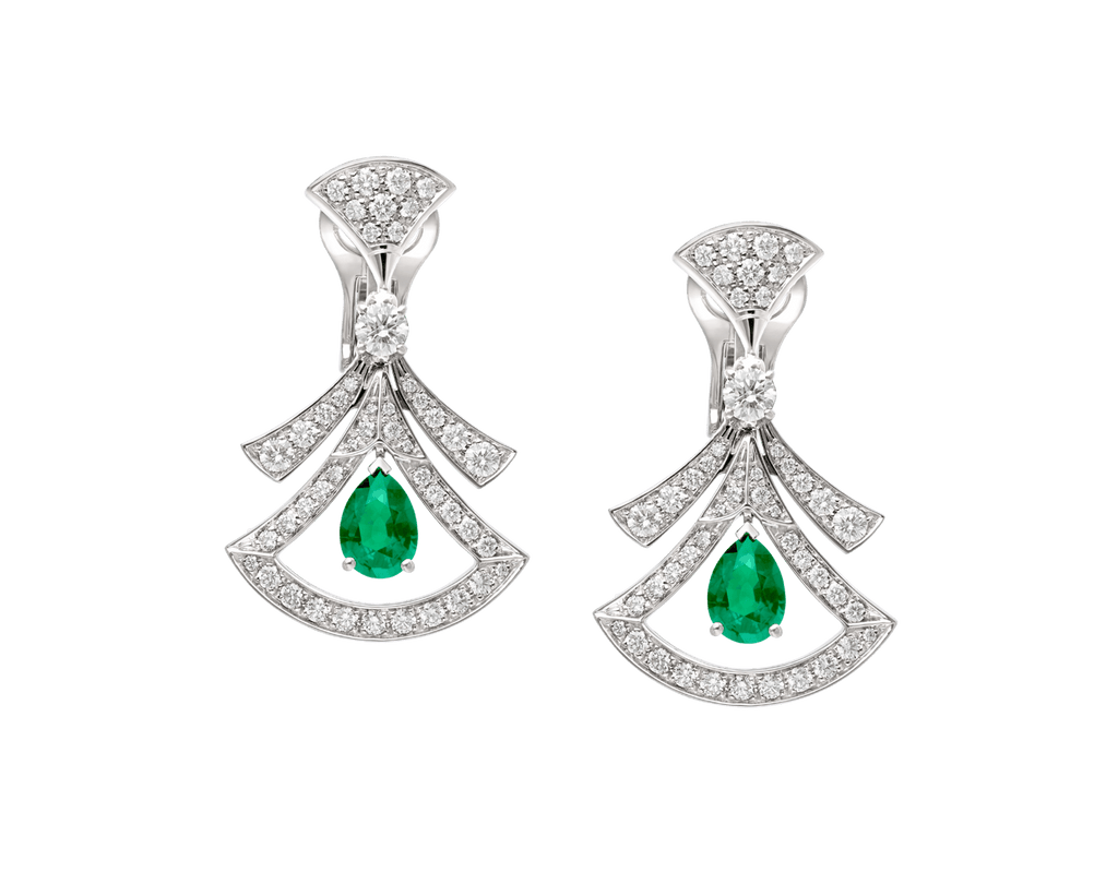Carave Paris Diva Emerald Diamond Drop Earrings in White Gold