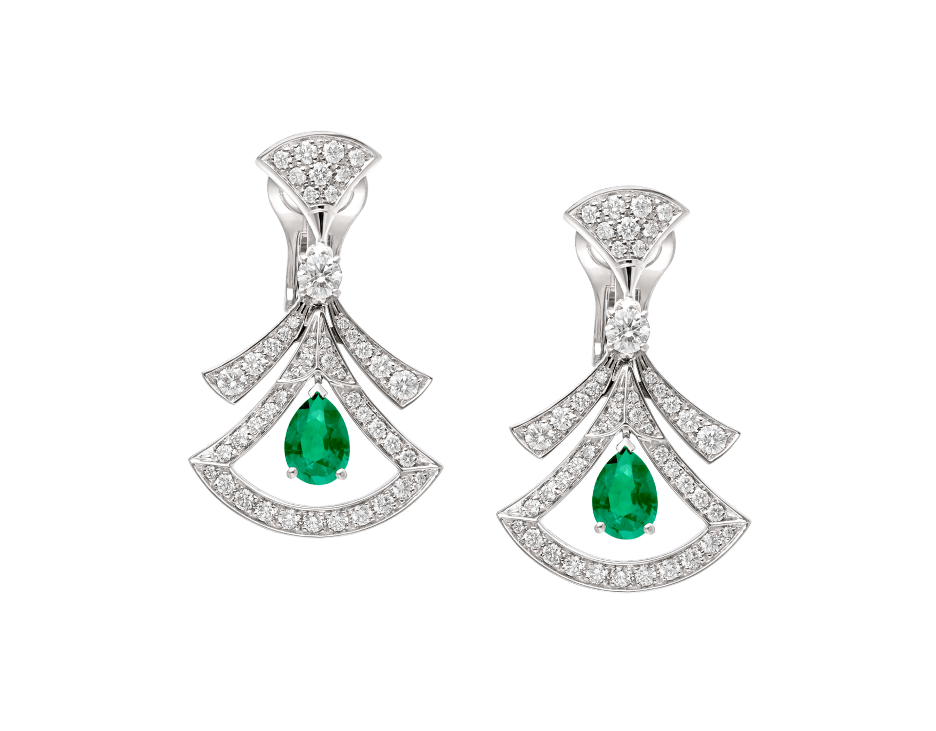 Carave Paris Diva Emerald Diamond Drop Earrings in White Gold
