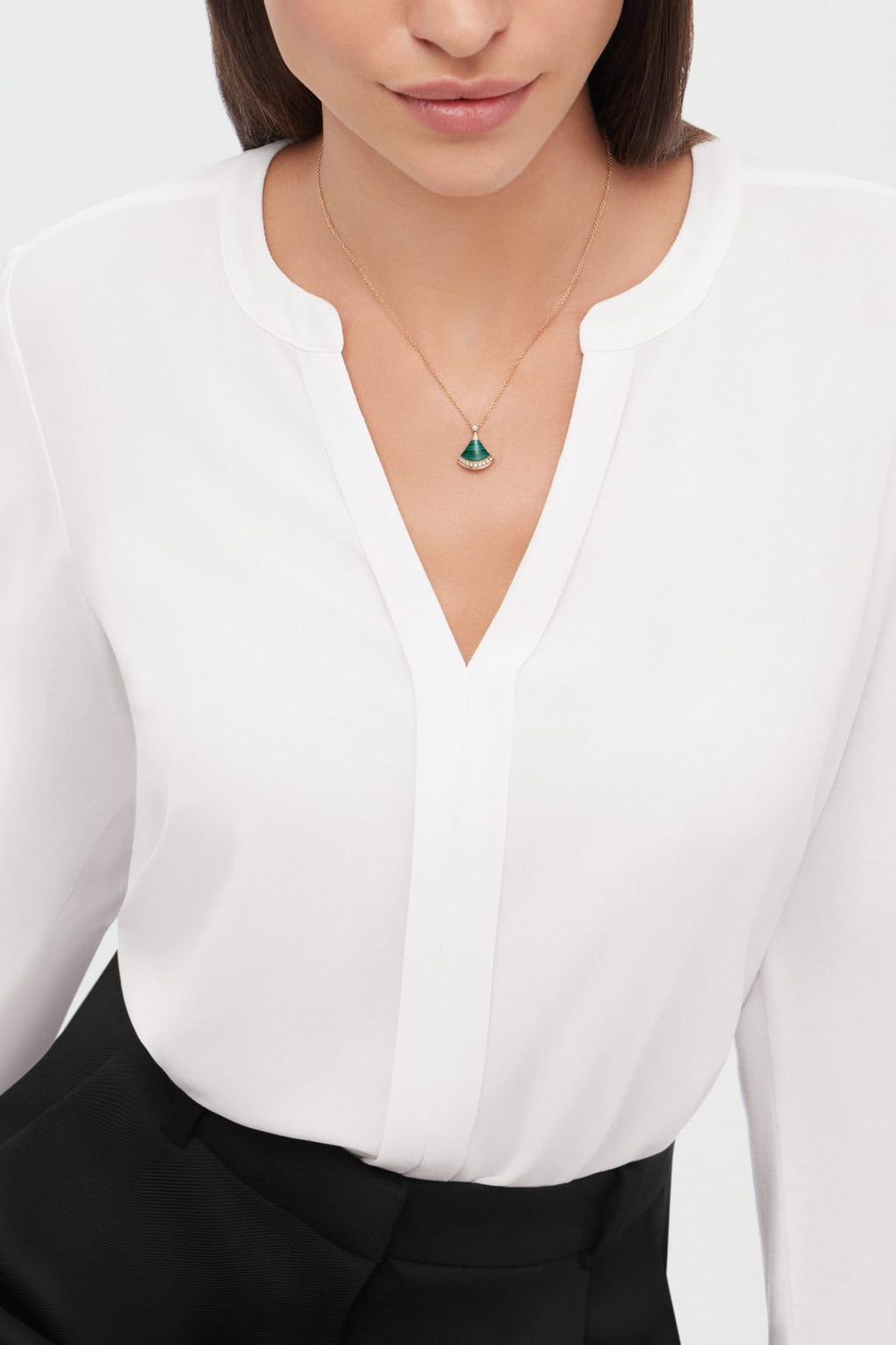 Carave Paris Diva Fan Malachite Diamond Pendant Necklace in Rose Gold