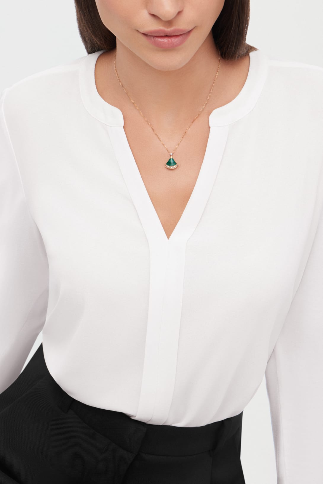 Carave Paris Diva Fan Malachite Diamond Pendant Necklace in Rose Gold