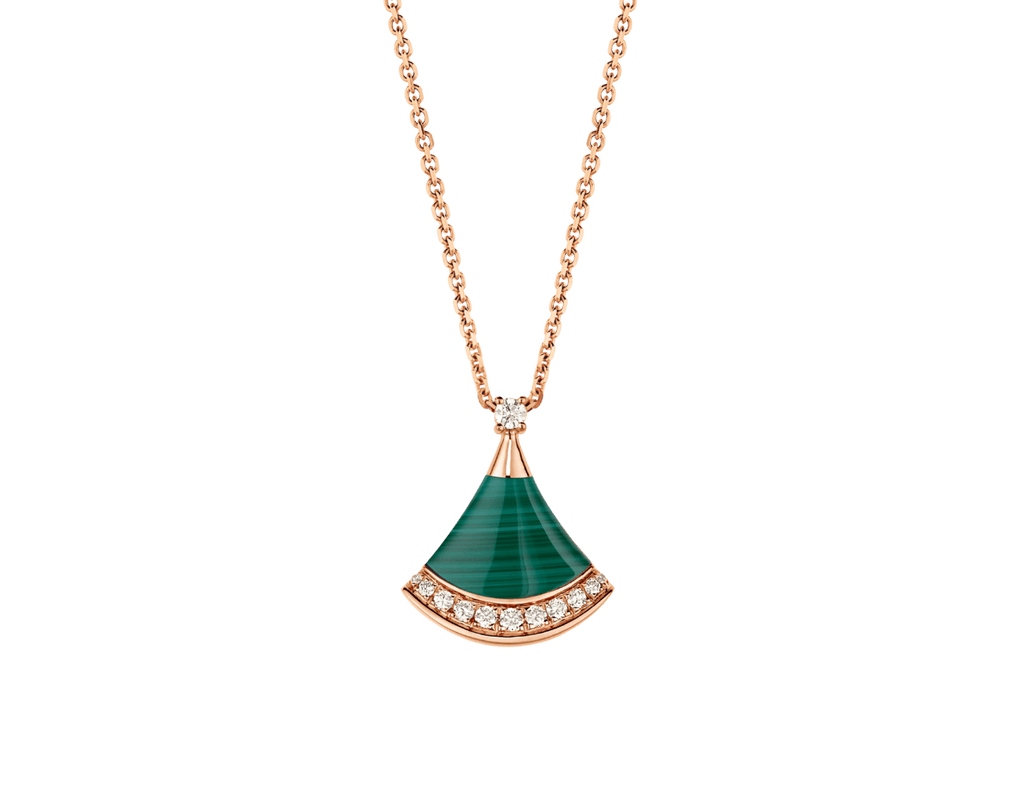Carave Paris Diva Fan Malachite Diamond Pendant Necklace in Rose Gold