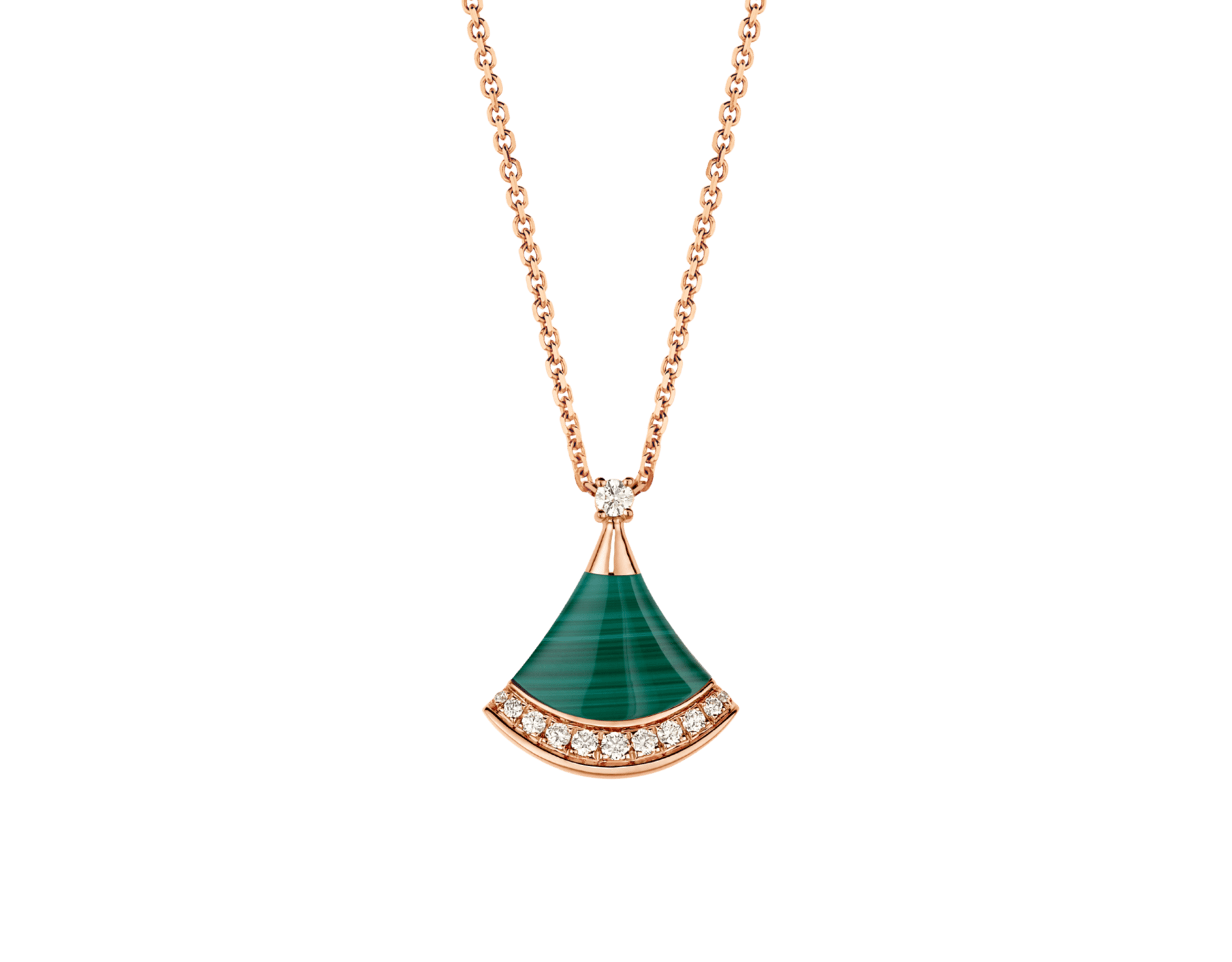 Carave Paris Diva Fan Malachite Diamond Pendant Necklace in Rose Gold