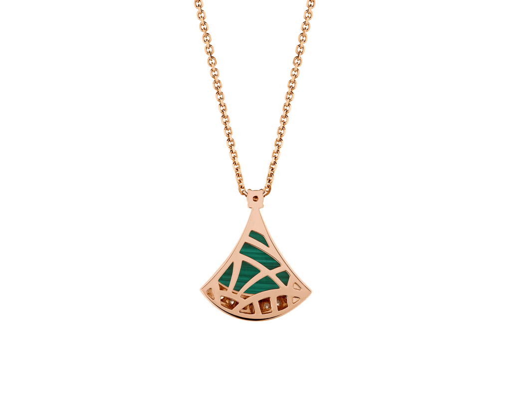 Carave Paris Diva Fan Malachite Diamond Pendant Necklace in Rose Gold