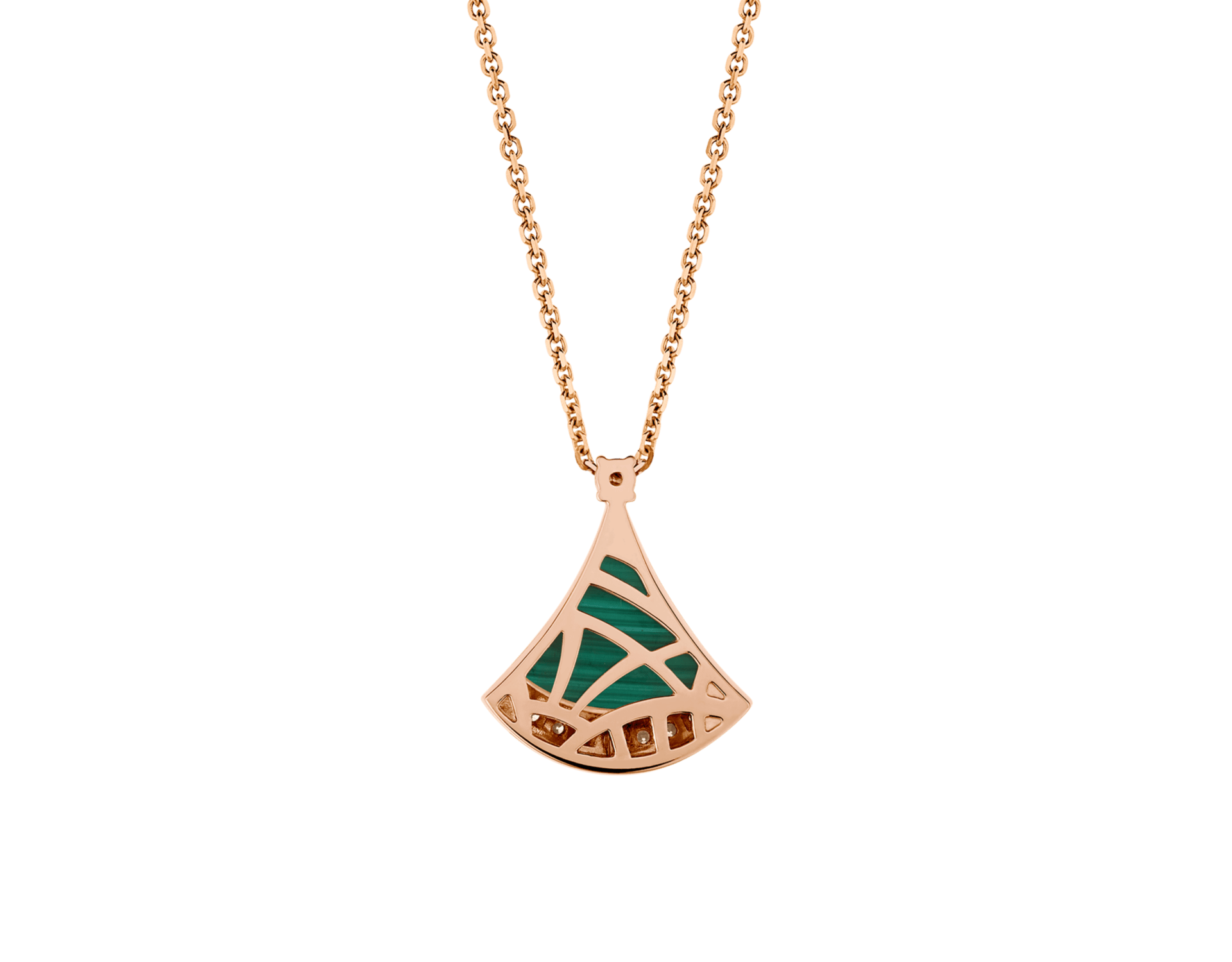 Carave Paris Diva Fan Malachite Diamond Pendant Necklace in Rose Gold