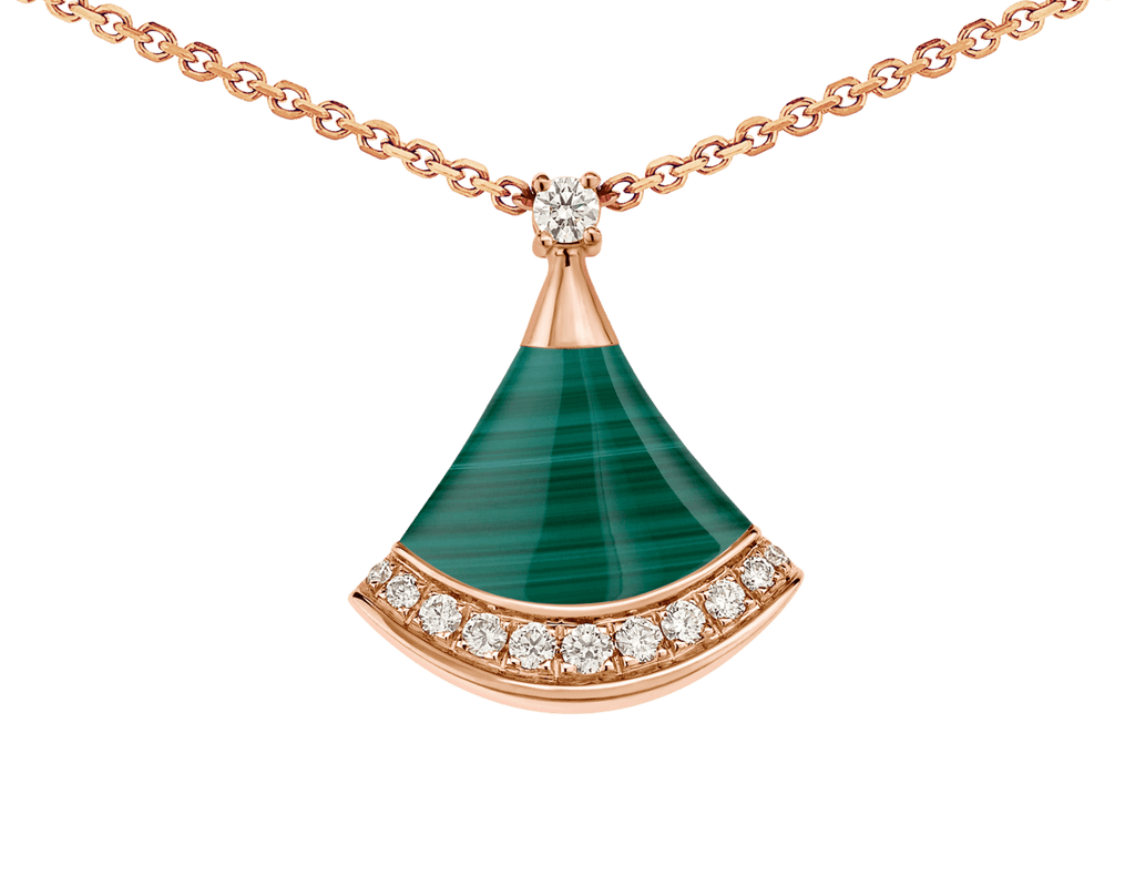 Carave Paris Diva Fan Malachite Diamond Pendant Necklace in Rose Gold