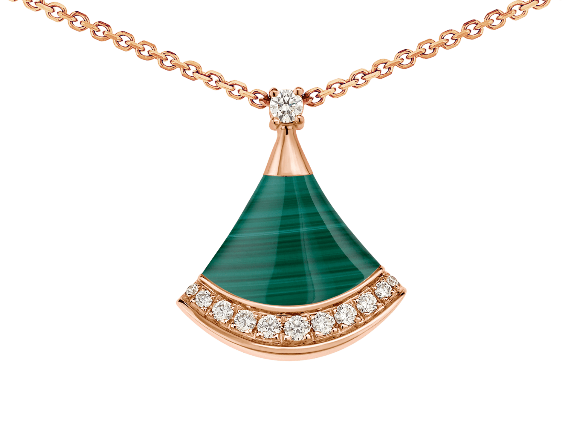 Carave Paris Diva Fan Malachite Diamond Pendant Necklace in Rose Gold