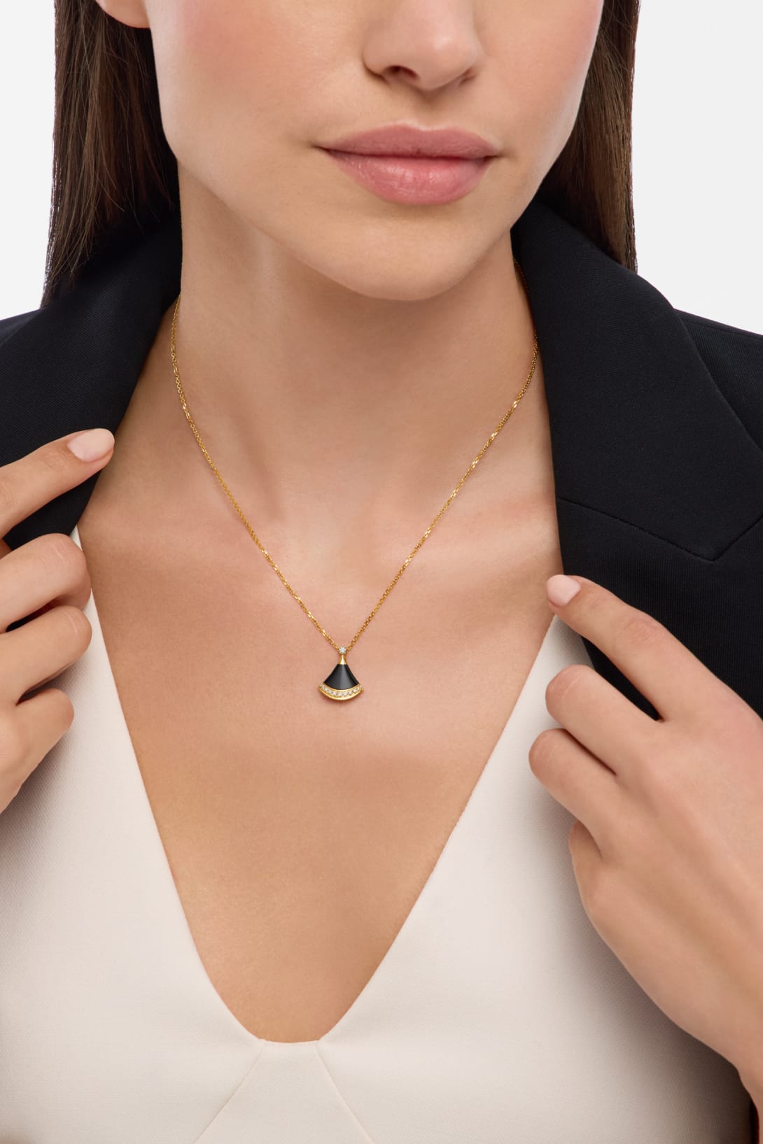 Carave Paris Diva Fan Malachite Diamond Pendant Necklace in Rose Gold